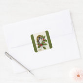 Vintage Kerstmis Kitten Green Square Sticker (Envelop)