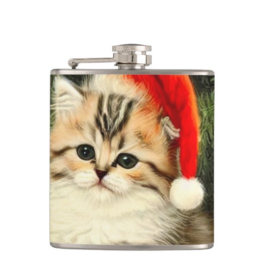 Vintage Kerstmis Kitten Heupfles (Voorkant)