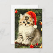 Vintage Kerstmis Kitten Informatiekaartje (Voorkant / Achterkant)