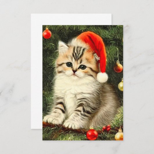 Vintage Kerstmis Kitten Informatiekaartje (Voorkant / Achterkant)