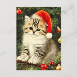 Vintage Kerstmis Kitten Informatiekaartje