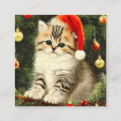 Vintage Kerstmis Kitten Informatiekaartje (Voorkant)