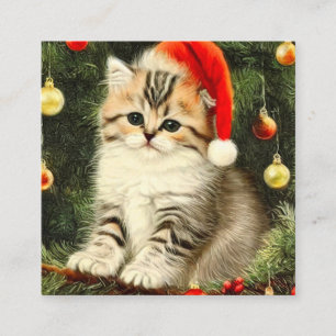 Vintage Kerstmis Kitten Informatiekaartje