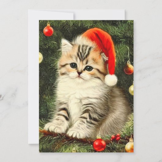 Vintage Kerstmis Kitten Kaart (Voorkant)