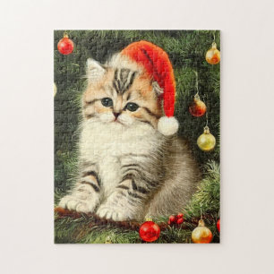 Vintage Kerstmis Kitten Legpuzzel