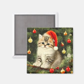 Vintage Kerstmis Kitten Magneet (Voorkant / Achterkant)