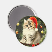 Vintage Kerstmis Kitten Magneet (Voorkant / Achterkant)