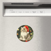 Vintage Kerstmis Kitten Magneet (Insitu (Vaatwasser))