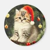 Vintage Kerstmis Kitten Magneet (Voorkant)