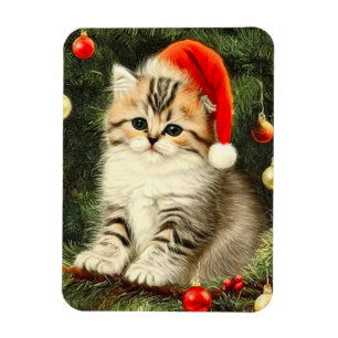 Vintage Kerstmis Kitten Magneet
