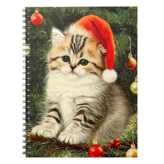 Vintage Kerstmis Kitten Notitieboek (Voorkant)