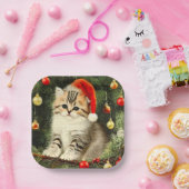 Vintage Kerstmis Kitten Papieren Bordje (Feest)