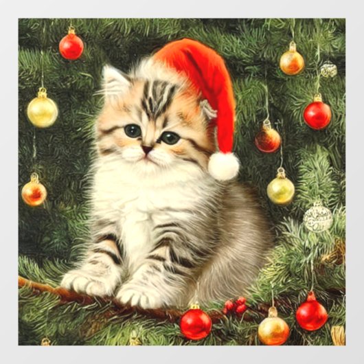 Vintage Kerstmis Kitten Raamsticker (Vel)