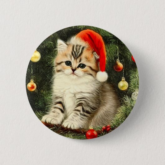Vintage Kerstmis Kitten Ronde Button 5,7 Cm (Voorkant)