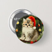Vintage Kerstmis Kitten Ronde Button 5,7 Cm (Voorkant /achterkant)