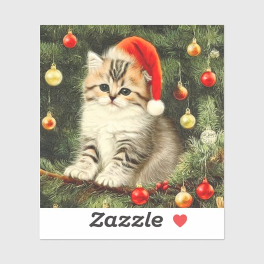 Vintage Kerstmis Kitten Sticker (Vel)