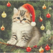 Vintage Kerstmis Kitten Sticker (Voorkant)