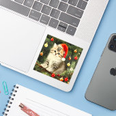 Vintage Kerstmis Kitten Sticker (Laptop met iPhone)