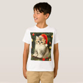 Vintage Kerstmis Kitten T-shirt (Voorkant volledig)