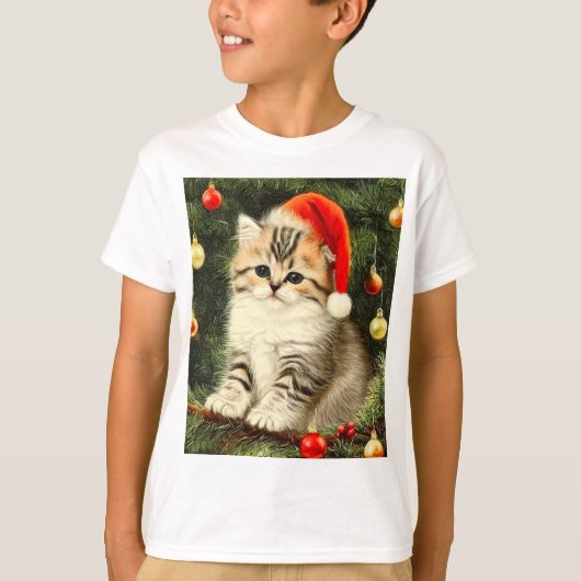 Vintage Kerstmis Kitten T-shirt (Voorkant)