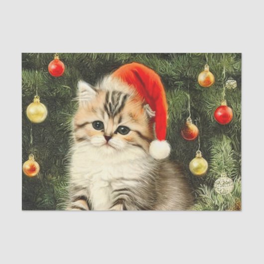 Vintage Kerstmis Kitten Tissuepapier (Voorkant)