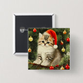 Vintage Kerstmis Kitten Vierkante Button 5,1 Cm (Voorkant /achterkant)