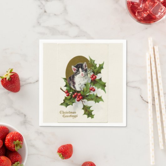 Vintage Kerstmis Kitten White Servetten (Insitu)