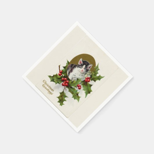 Vintage Kerstmis Kitten White Servetten (Hoek)