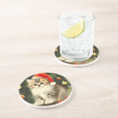 Vintage Kerstmis Kitten Zandsteen Onderzetter (Zijkant)