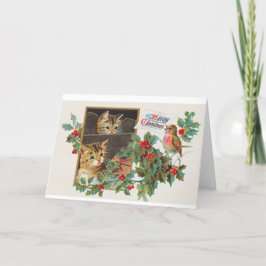 Vintage Kerstmis Kittens Feestdagen Kaart