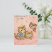 Vintage Kerstmis Kittens Feestdagenkaart (Staand voorkant)