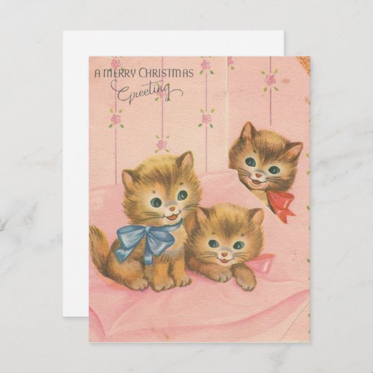 Vintage Kerstmis Kittens Feestdagenkaart (Voorkant / Achterkant)