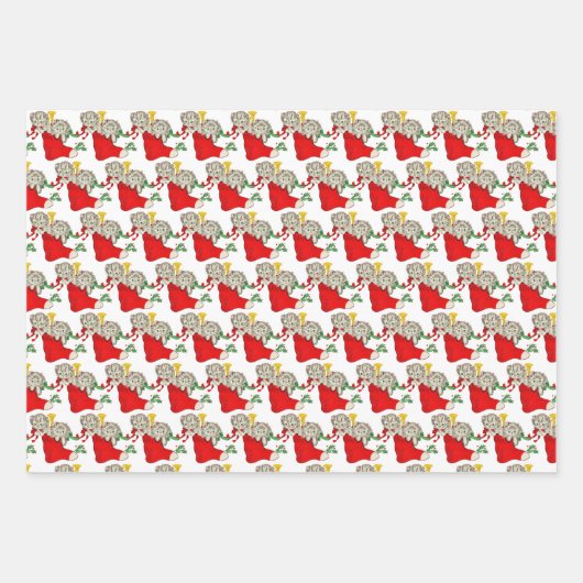 Vintage Kerstmis Kittens Inpakpapier Vel (Voorkant)