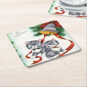 Vintage Kerstmis Kittens Kartonnen Onderzetters (Schuin)
