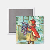 Vintage Kerstmis, klein meisje en Violet Magneet (Voorkant / Achterkant)