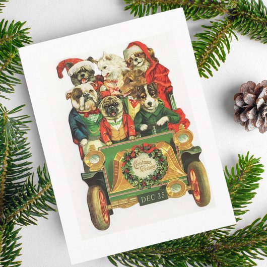 Vintage kerstmis lading honden feestdagenkaart