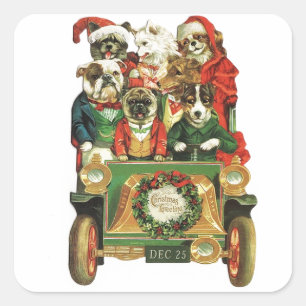 Vintage kerstmis lading honden vierkante sticker