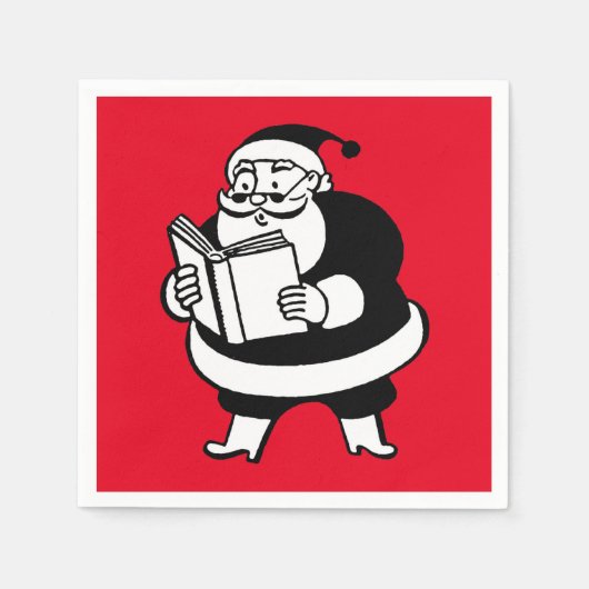 Vintage Kerstmis lezen Kerstman Rood Servet (Voorkant)