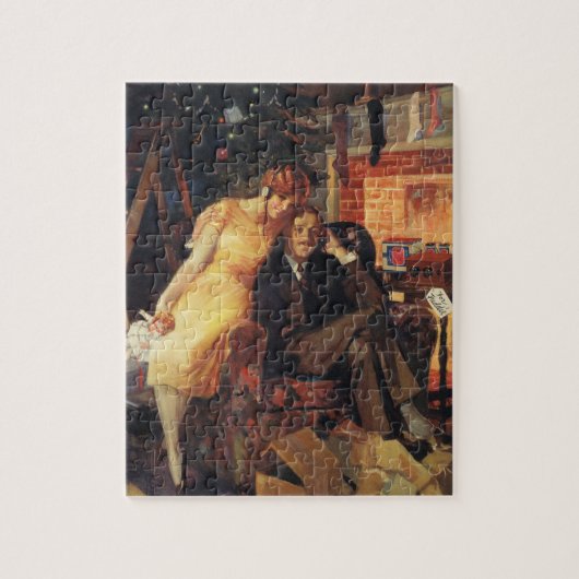 Vintage Kerstmis, liefde en Romance Couple Legpuzzel (Verticaal)