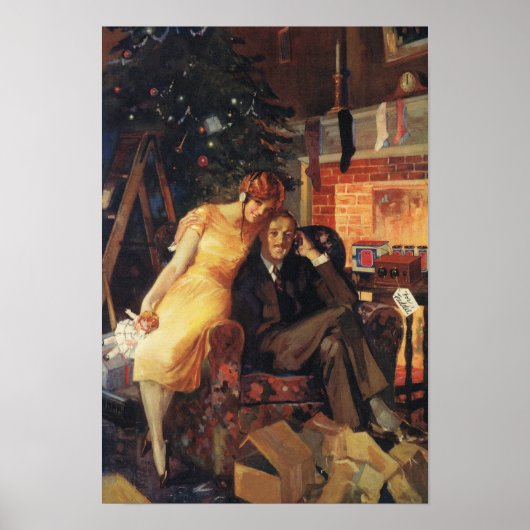 Vintage Kerstmis, liefde en Romance Couple Poster (Voorkant)