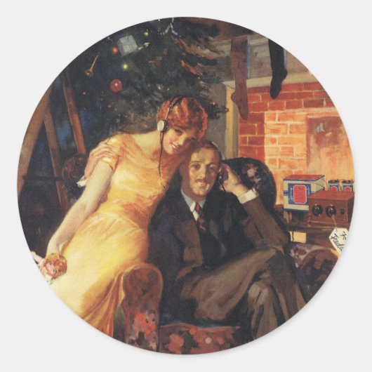 Vintage Kerstmis, liefde en Romance Couple Ronde Sticker (Voorkant)