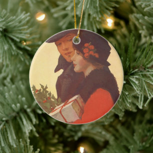 Vintage kerstmis, liefde en Romance Gift Shopping Keramisch Ornament