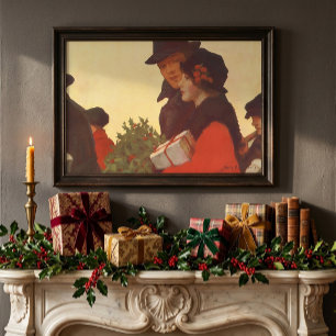 Vintage kerstmis, liefde en Romance Gift Shopping Poster