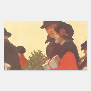 Vintage kerstmis, liefde en Romance Gift Shopping Rechthoekige Sticker