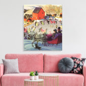 Vintage Kerstmis, Liefde en Romance Sleigh Canvas Afdruk (Insitu (Woonkamer))