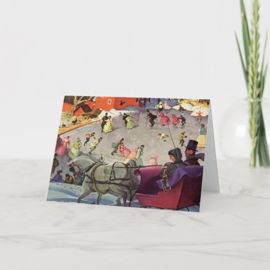 Vintage Kerstmis, Liefde en Romance Sleigh Feestdagen Kaart (Voorkant)