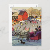 Vintage Kerstmis, Liefde en Romance Sleigh Feestdagenkaart (Voorkant / Achterkant)