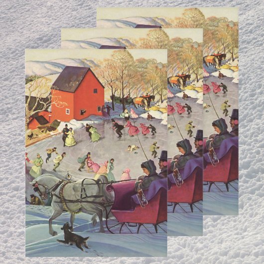 Vintage Kerstmis, Liefde en Romance Sleigh Inpakpapier Vel