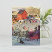 Vintage Kerstmis, Liefde en Romance Sleigh Ride Kaart (Staand voorkant)