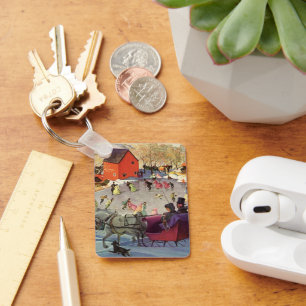 Vintage Kerstmis, Liefde en Romance Sleigh Sleutelhanger